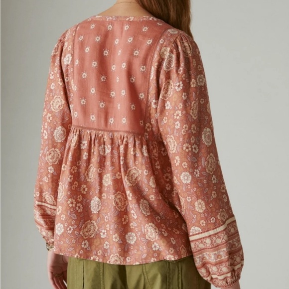 LUCKY BRAND long sleeve boho tassel blouse size medium Aragon multi floral - Picture 2 of 8